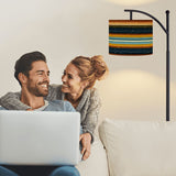 Southwestern Striped Arc Floor Lamp – Custom Linen Shade with Black Metal Base | Designed in Florida, Made in USA