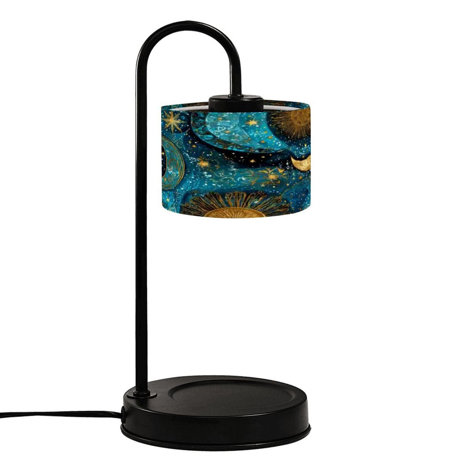 Celestial Blue & Gold Candle Warmer Lamp – Astrology Moon & Stars Design | Adjustable Wax Melt Lamp with Remote