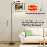 Patchwork Pattern Arc Floor Lamp – Custom Linen Shade with Black Metal Base | Designed in Florida, Made in USA