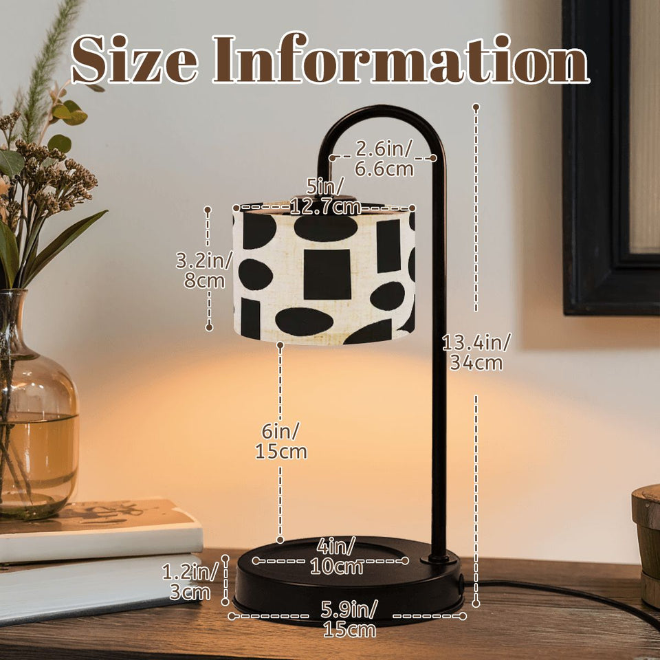 Modern Abstract Candle Warmer Lamp – Black & Cream Geometric Linen Shade | Remote-Control Adjustable Wax Melt Lamp