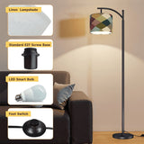 Patchwork Pattern Arc Floor Lamp – Custom Linen Shade with Black Metal Base | Designed in Florida, Made in USA