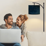 Midnight Constellation Arc Floor Lamp – Custom Linen Shade with Black Metal Base | Designed by Me, Ships from California