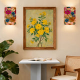 Colorful Floral Linen Wall Sconces | Battery Powered Remote Control RGB Wall Lamps | Modern Botanical Wall Lighting,Set of 2