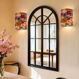 Colorful Floral Linen Wall Sconces | Battery Powered Remote Control RGB Wall Lamps | Modern Botanical Wall Lighting,Set of 2