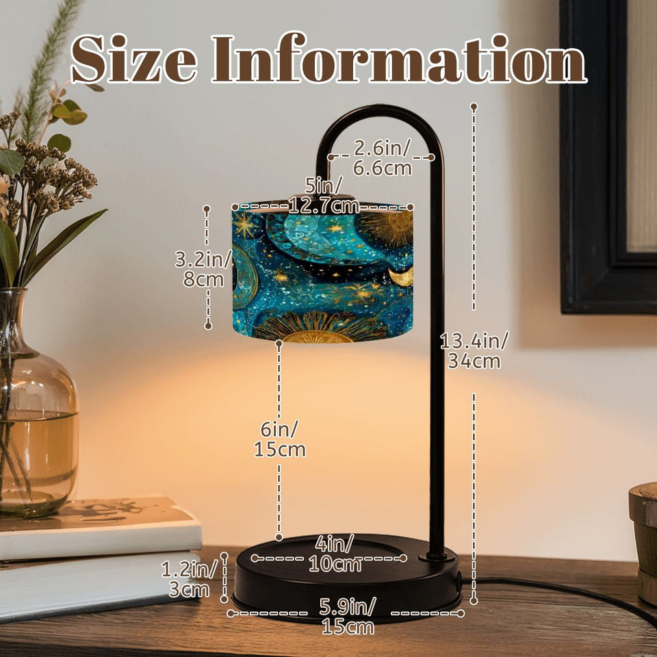 Celestial Blue & Gold Candle Warmer Lamp – Astrology Moon & Stars Design | Adjustable Wax Melt Lamp with Remote
