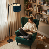 Midnight Constellation Arc Floor Lamp – Custom Linen Shade with Black Metal Base | Designed by Me, Ships from California