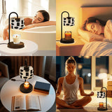 Modern Abstract Candle Warmer Lamp – Black & Cream Geometric Linen Shade | Remote-Control Adjustable Wax Melt Lamp