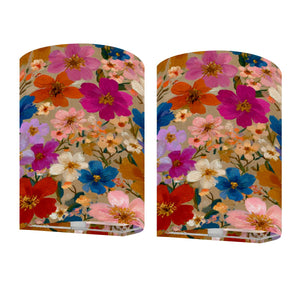 Colorful Floral Linen Wall Sconces | Battery Powered Remote Control RGB Wall Lamps | Modern Botanical Wall Lighting,Set of 2