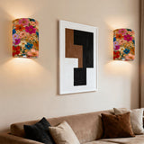 Colorful Floral Linen Wall Sconces | Battery Powered Remote Control RGB Wall Lamps | Modern Botanical Wall Lighting,Set of 2
