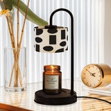 Modern Abstract Candle Warmer Lamp – Black & Cream Geometric Linen Shade | Remote-Control Adjustable Wax Melt Lamp