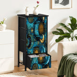 Celestial Sun & Moon 4-Drawer Dresser – Boho Cosmic Bedroom Storage Chest with Faux Leather Finish, UV Printed Stars Design, Ships from USA