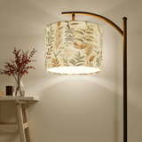 Boho Botanical Arc Floor Lamp – Beige Linen Shade with Leaf Pattern | Cozy Modern Lighting Floor Lamp (Made in USA), Home Decor Lighting, Standing Floor Lamp