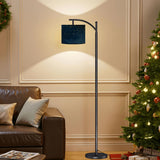 Midnight Constellation Arc Floor Lamp – Custom Linen Shade with Black Metal Base | Designed by Me, Ships from California