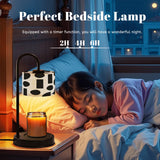 Modern Abstract Candle Warmer Lamp – Black & Cream Geometric Linen Shade | Remote-Control Adjustable Wax Melt Lamp