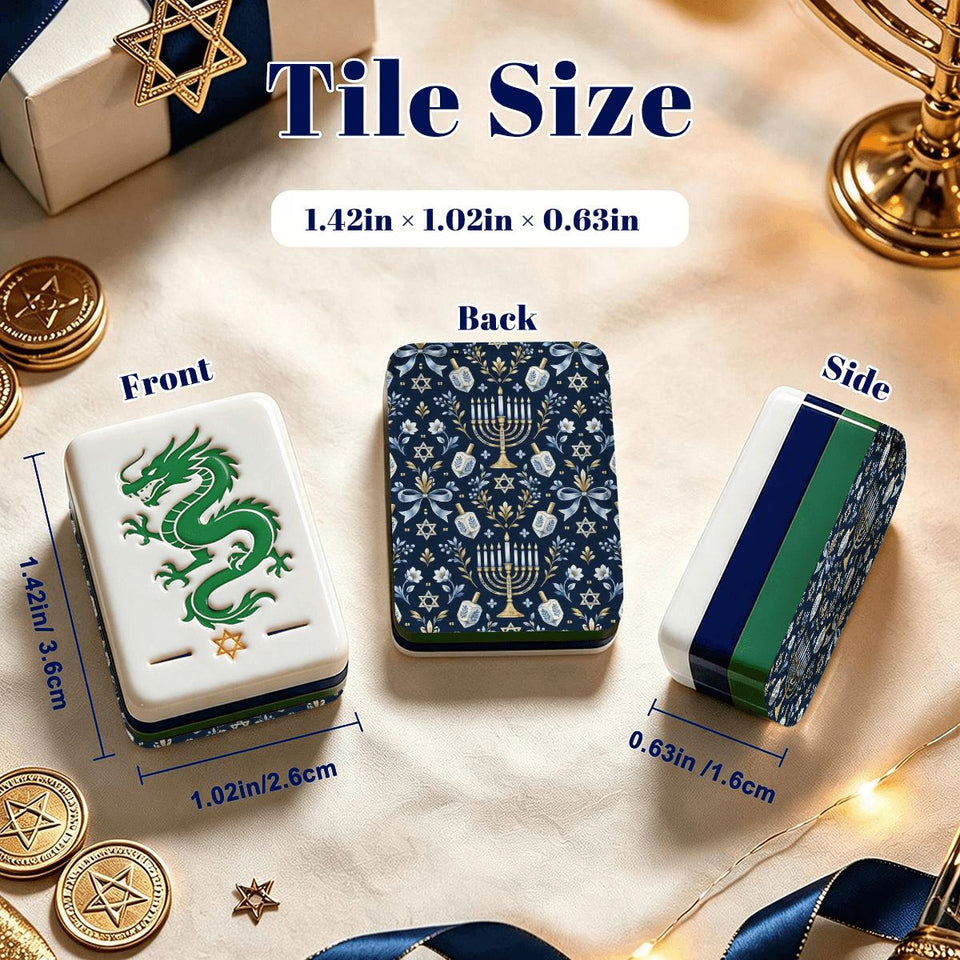 Heritage Hanukkah American Mahjong tile set with menorah and dreidel joker tiles – view 2