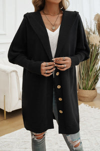 Button Up Long Sleeve Hooded Cardigan