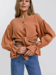 Button Up Flounce Sleeve Shirt