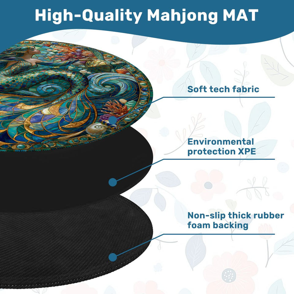 Mermaid Mosaic Round Mahjong Mat | 42" Coastal Boho Game Table Pad | 2mm or 3mm | AdorableDesignsz - AdorableDesignsz 