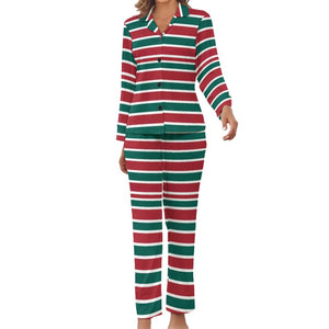 Holiday Women's Christmas Stripes 110gsm Satin Pajama Set DTZREV1 (All-Over Printing)