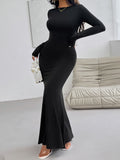 Devine Backless Round Neck Long Sleeve Maxi Dress