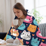 Cartoon Cats Flannel Throw Blanket, 250gsm  Blanket-60"x80", unique gift idea for her, gift for baby, kids, cat lovers