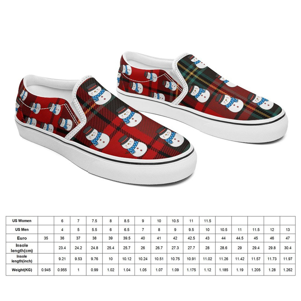 Christmas Slip On Sneakers, Snowmen Pattern Printed Slip-on Canvas Shoes