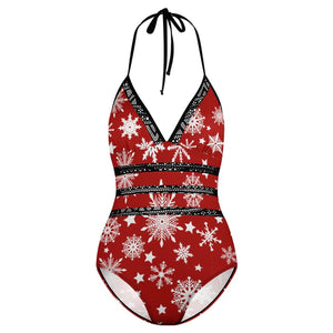 Sexy Snowflake Red and white One piece Swimsuit gift for her, Holiday gift, Christmas Swimwear