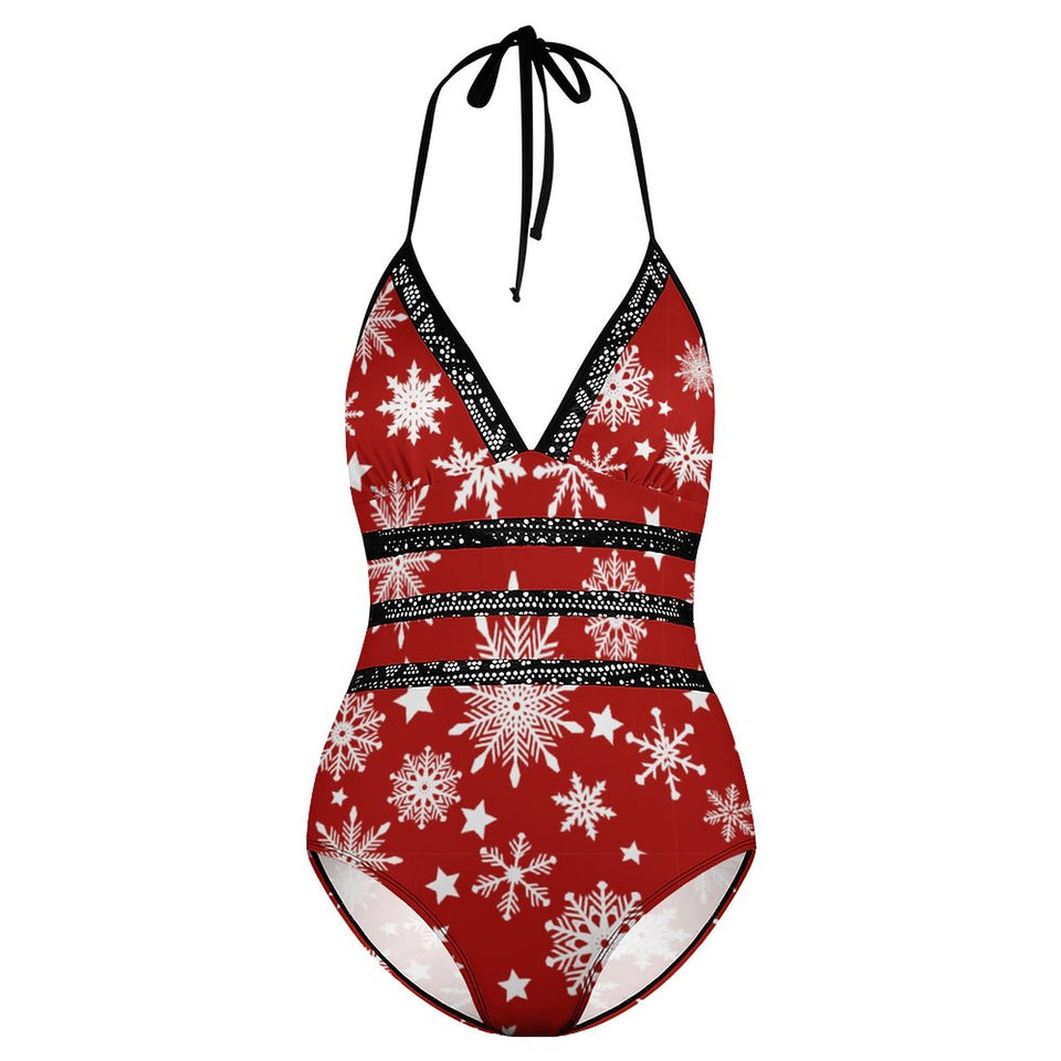 Sexy Snowflake Red and white One piece Swimsuit gift for her, Holiday gift, Christmas Swimwear