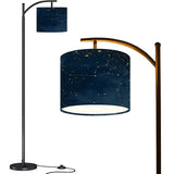 Midnight Constellation Arc Floor Lamp – Custom Linen Shade with Black Metal Base | Designed by Me, Ships from California