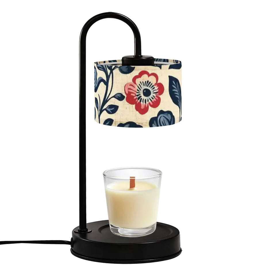 Boho Floral Candle Warmer Lamp with Linen Shade – Adjustable Heat & Remote Control