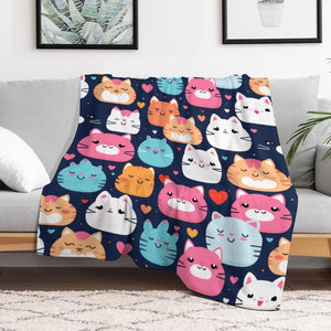 Cartoon Cats Flannel Throw Blanket, 250gsm  Blanket-60"x80", unique gift idea for her, gift for baby, kids, cat lovers