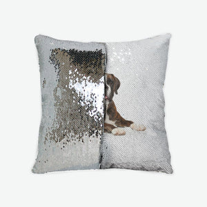 Custom Pet Portrait Sequin Reversible Pillow Case, Choice of Color, Dorm Gift, Pet Lover Gift