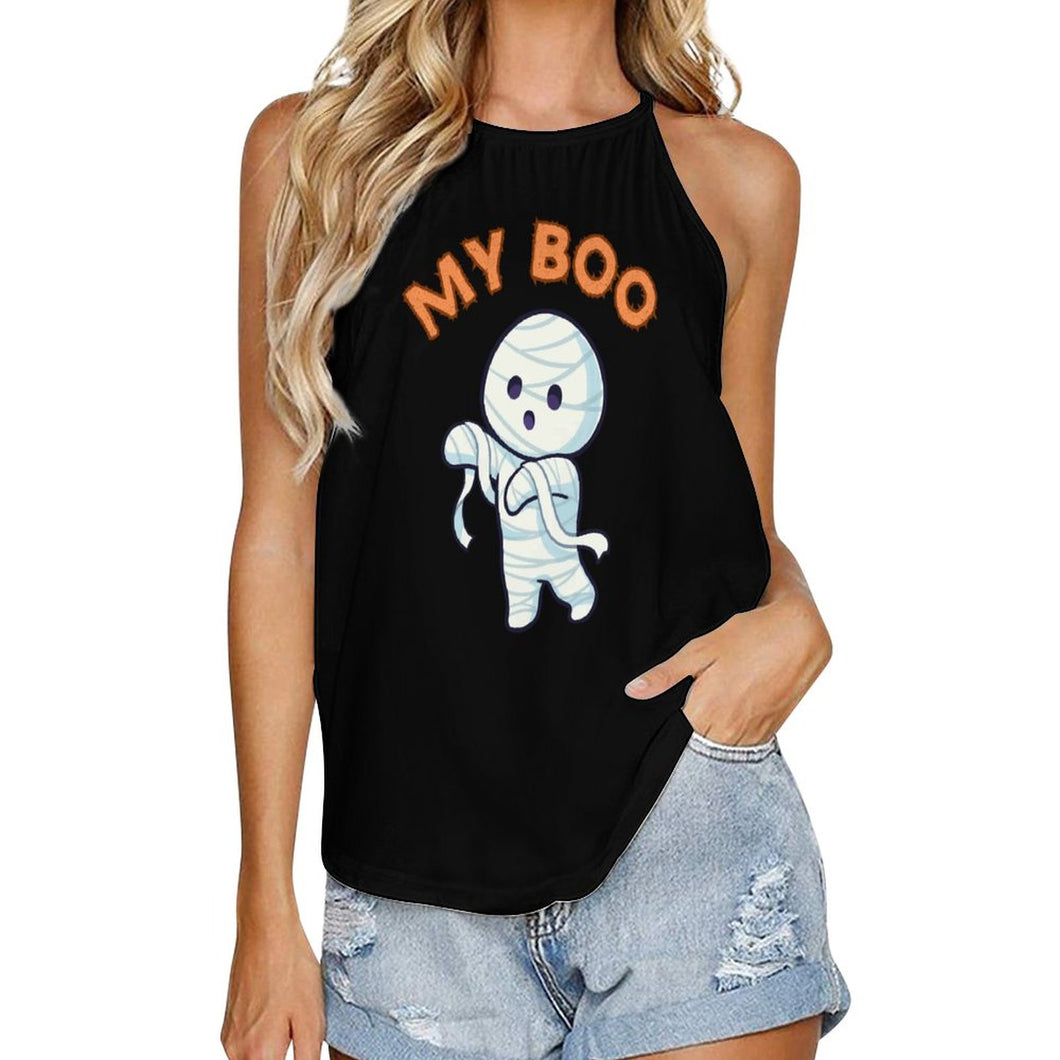 My Boo, Halloween Sleeveless Crewneck Tank, Custom Crewneck T-Shirts YK-DTG 150GSM All-Over Printing Tees, Ghost Gift