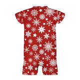 Christmas Snowflakes on a Red One Piece Romper for Baby, Holiday wear for baby ages 3 to 24 months