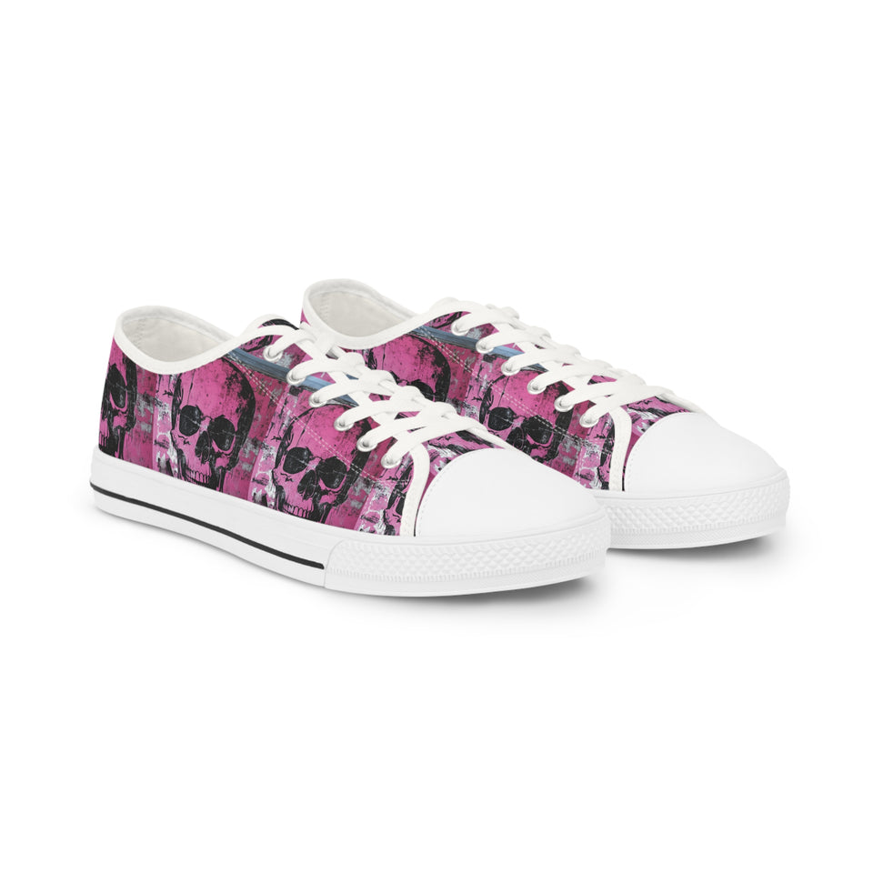 Distressed Pink Halloween Skull Design All Over  Print Men's Low Top Sneakers, Spooky Season gift, Grafitti Style