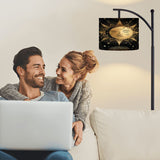 Celestial Sun & Moon Arc Floor Lamp – Boho Astrology Linen Shade with Adjustable Arm | Made in USA