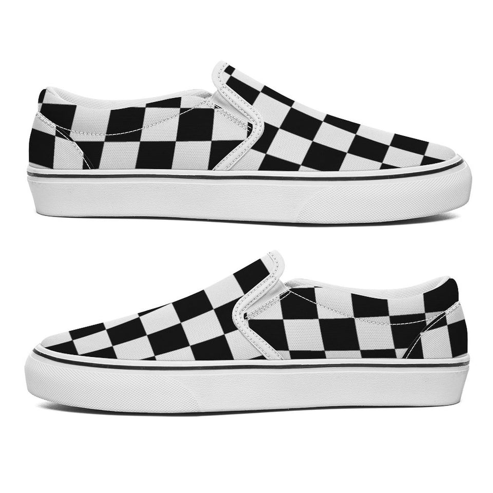 Classic Black & White Checkerboard Slip-On Canvas Shoes – Unisex Skate Style Comfort
