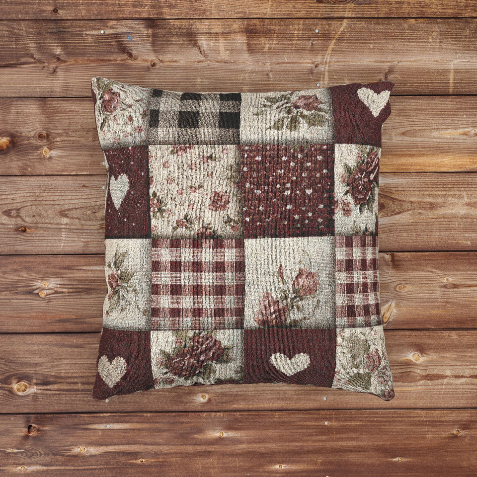 Valentine Patchwork Hearts Woven Pillow — Gingham Accent Throw
