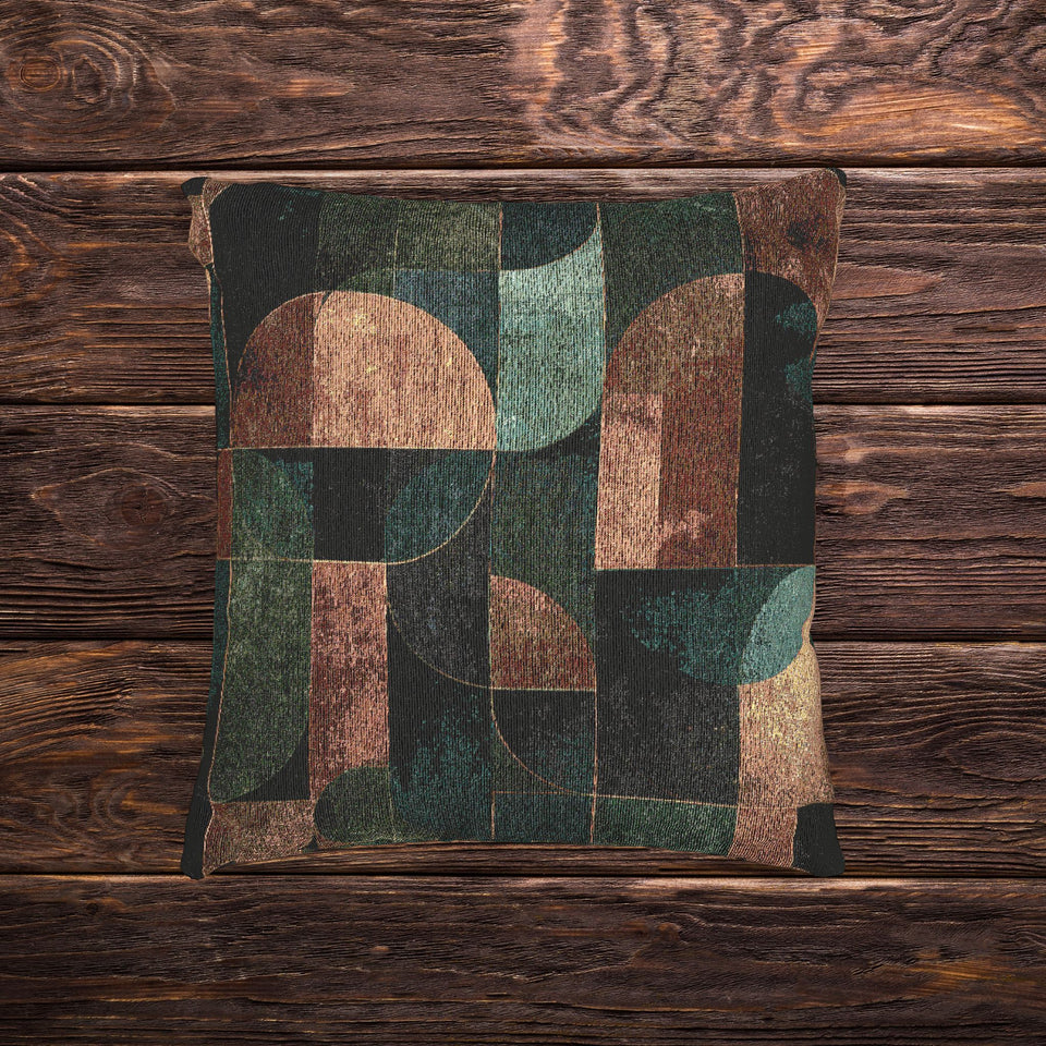 Modern & Style-Focused Geometric Earth Tone Woven Pillow, Abstract Block Cushion, Mid Century Modern Decor, Boho Living Room Accent, 17x18