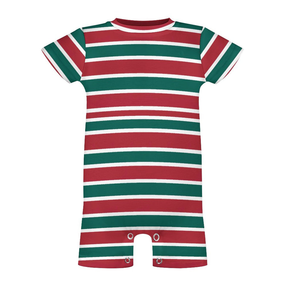 Christmas Stripes Baby One Piece, Holiday Short Sleeve Baby Bodysuit Romper PLR (All-Over Printing)