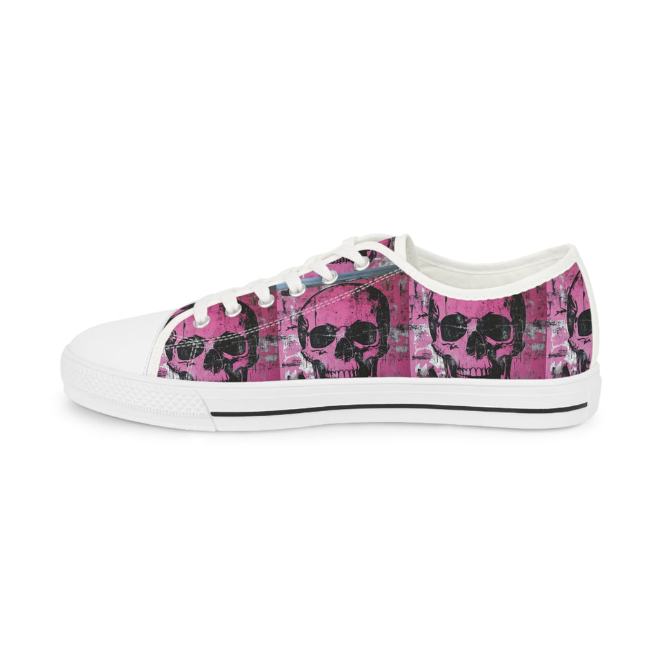 Distressed Pink Halloween Skull Design All Over  Print Men's Low Top Sneakers, Spooky Season gift, Grafitti Style