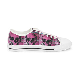 Distressed Pink Halloween Skull Design All Over  Print Men's Low Top Sneakers, Spooky Season gift, Grafitti Style