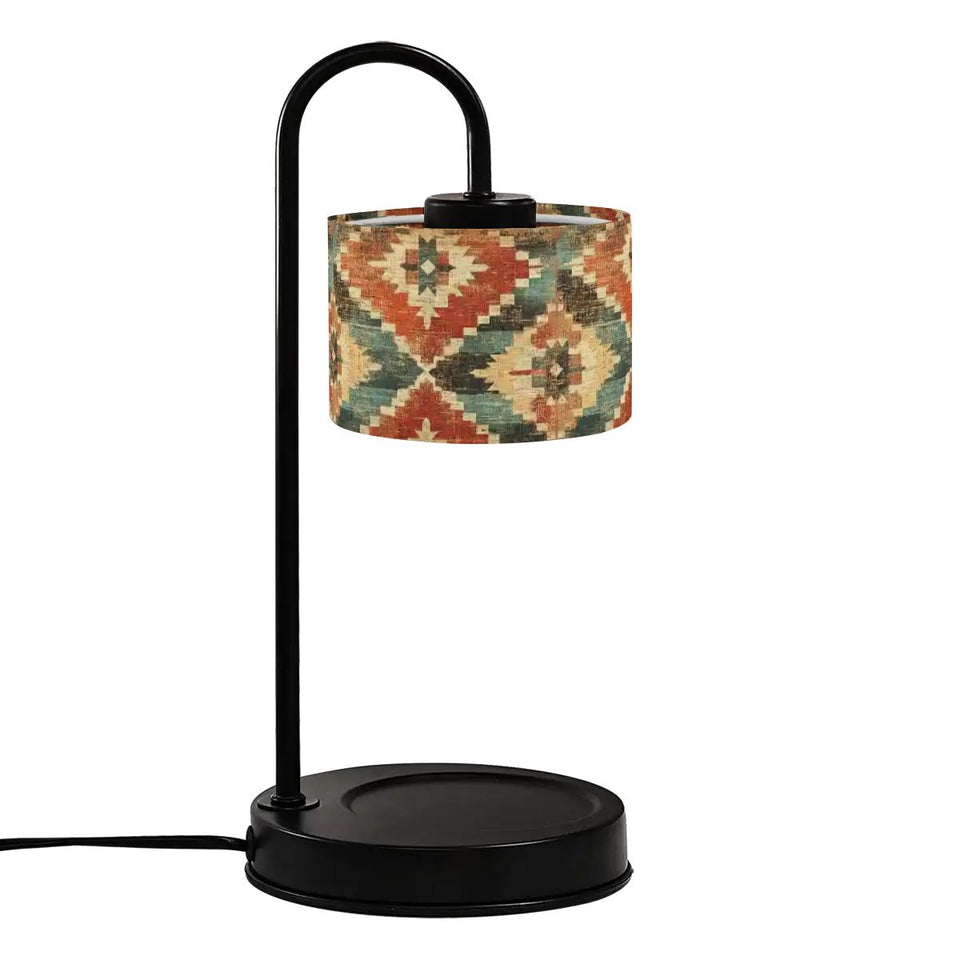 Boho Southwestern Candle Warmer Lamp – Aztec Geometric Linen Shade | Adjustable Wax Melt Lamp with Remote