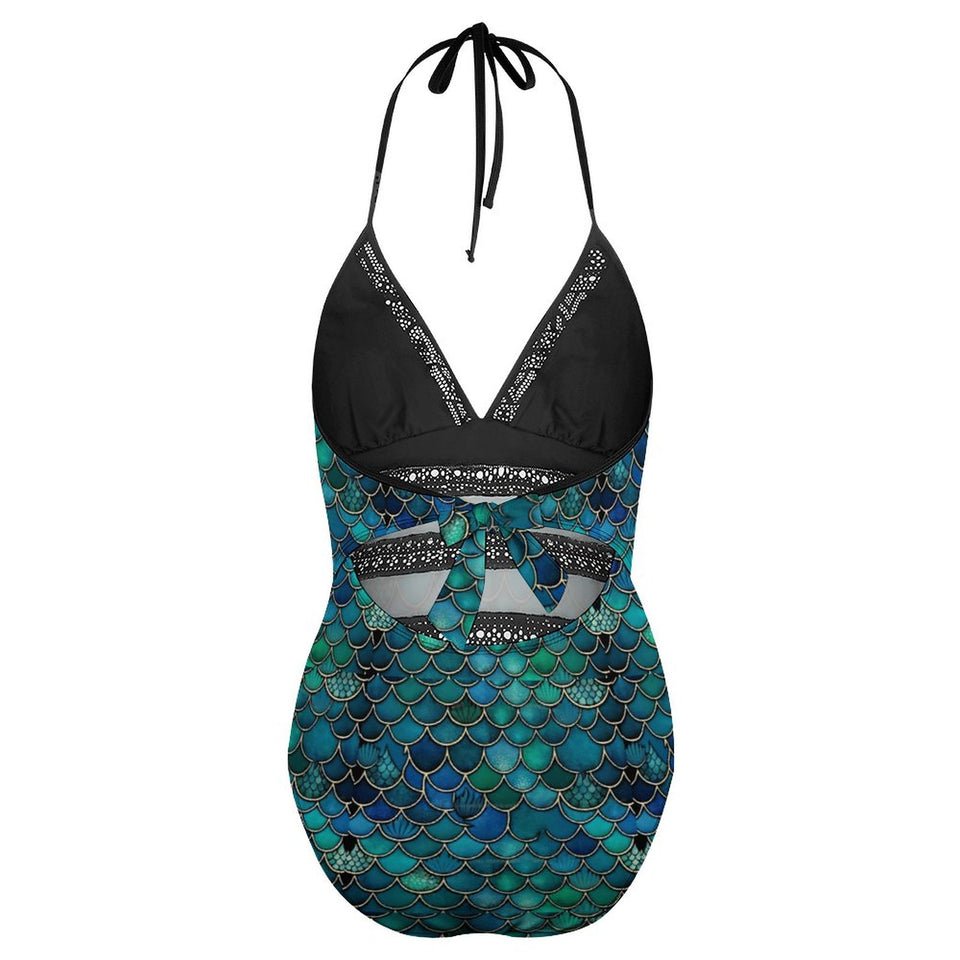 Mermaid Scale Pattern, Women's Sexy One Piece Swimsuit, Halter One-Piece Swim suits YS20001 (All-Over Printing), Gift For Her, Summer, Sprint Swimwear