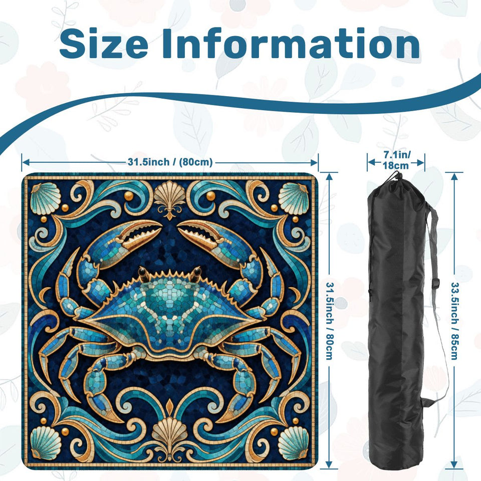 Blue crab coastal mosaic Mahjong mat 31.5 inch with storage bag – view 2
