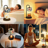 Boho Floral Candle Warmer Lamp with Linen Shade – Adjustable Heat & Remote Control