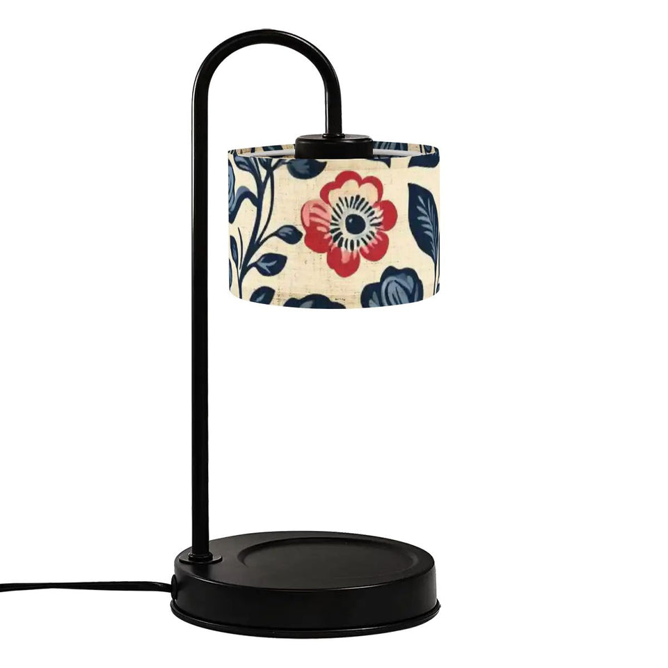 Boho Floral Candle Warmer Lamp with Linen Shade – Adjustable Heat & Remote Control
