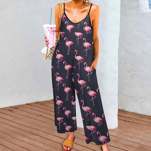 Flamingo Pattern Suspender Jumpsuit LTY007 (All-Over Printing), Trendy Jumpsuit Gift for Flamingo Lover, Comfortable Summer Apparel