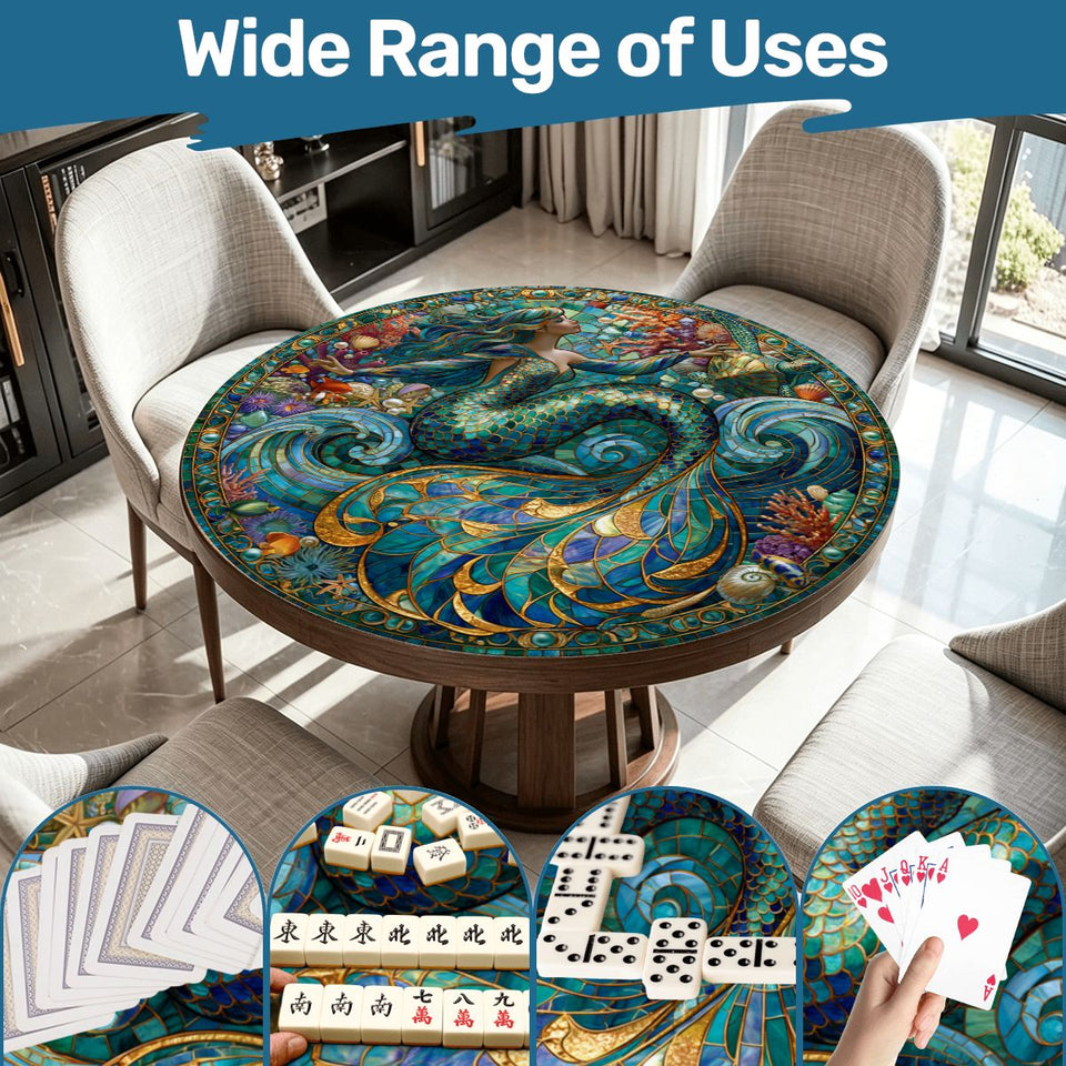 Mermaid Mosaic Round Mahjong Mat | 42" Coastal Boho Game Table Pad | 2mm or 3mm | AdorableDesignsz - AdorableDesignsz 