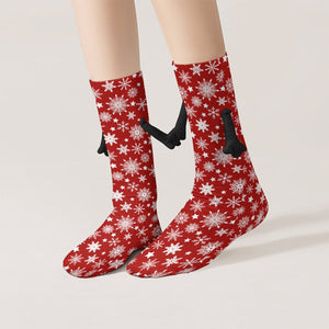 Funny Holiday Snowflake Socks, Magnetic Holding Hands Funny Socks (All-Over Printing), Christmas Gift Idea